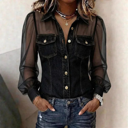LuxeCharm – Blusa de mezclilla casual chic prémium