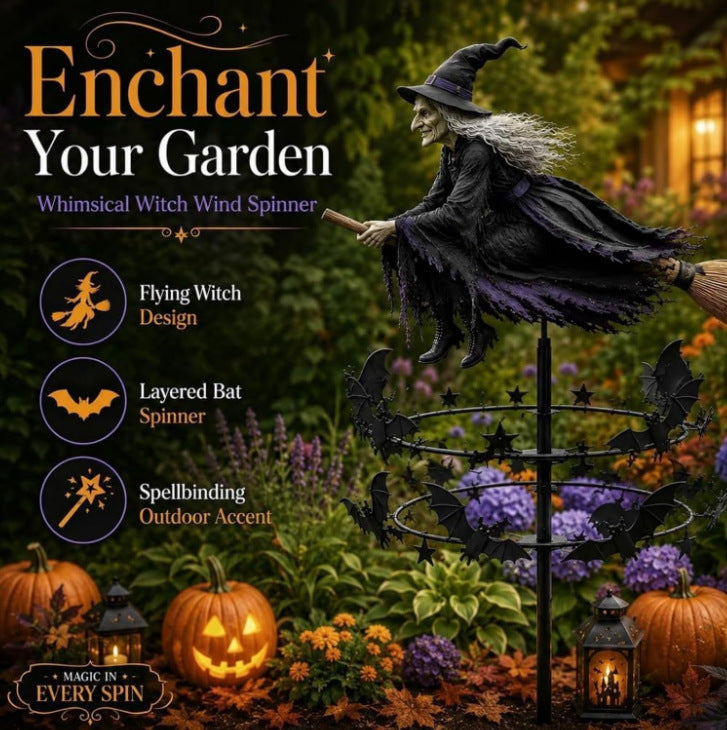WitchWhirl – Molinillo de viento para jardín de Halloween encantado