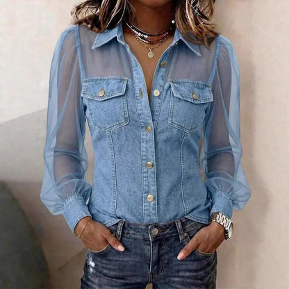 LuxeCharm – Blusa de mezclilla casual chic prémium