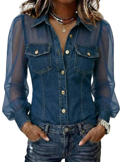 LuxeCharm – Blusa de mezclilla casual chic prémium