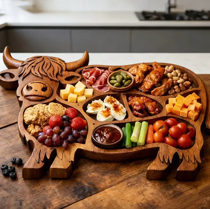 RusticGraze – Tabla de embutidos de madera de vaca de las Tierras Altas