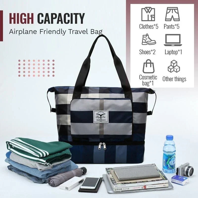 FlexCarry – Bolsa de viaje plegable con separación en seco/húmedo para gimnasio