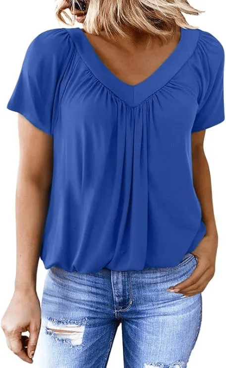 AuraFit | Camiseta casual de cuello en V para mujer clásica