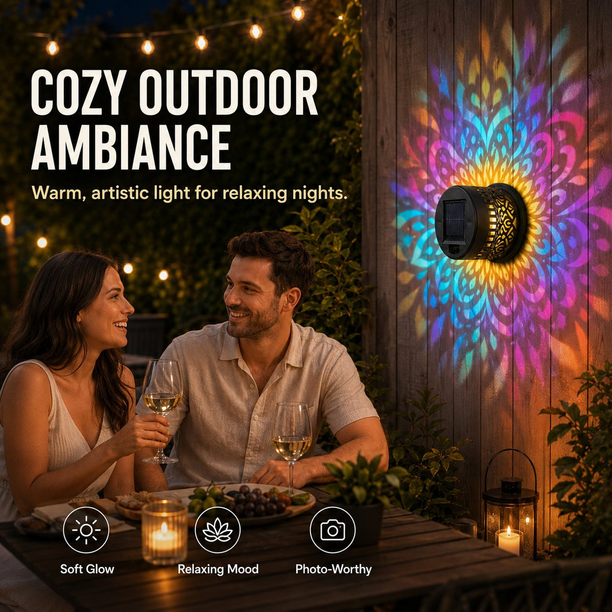 MandalaGlow - Lámpara de Proyección Solar de Mandala para Valla Exterior