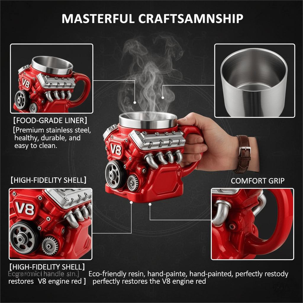 ⚡Ultimative V8-Motor Edelstahl-3D-Tasse & ein Traum für jeden Autoliebhaber✨