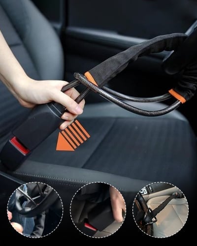 DriveDefender | Sistema antirrobo para coche con bloqueo del cinturón de seguridad y el volante