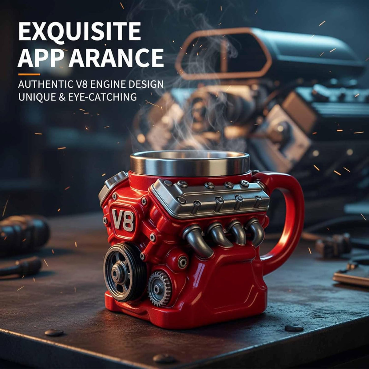 ⚡Ultimative V8-Motor Edelstahl-3D-Tasse & ein Traum für jeden Autoliebhaber✨