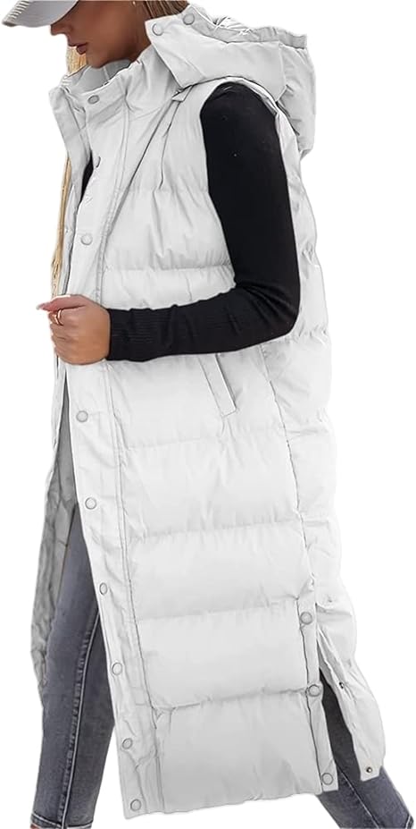 QuiltChic – Chaleco largo acolchado con capucha para mujer