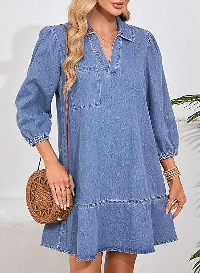 Deniva | Elegantes Jeanskleid mit V-Ausschnitt