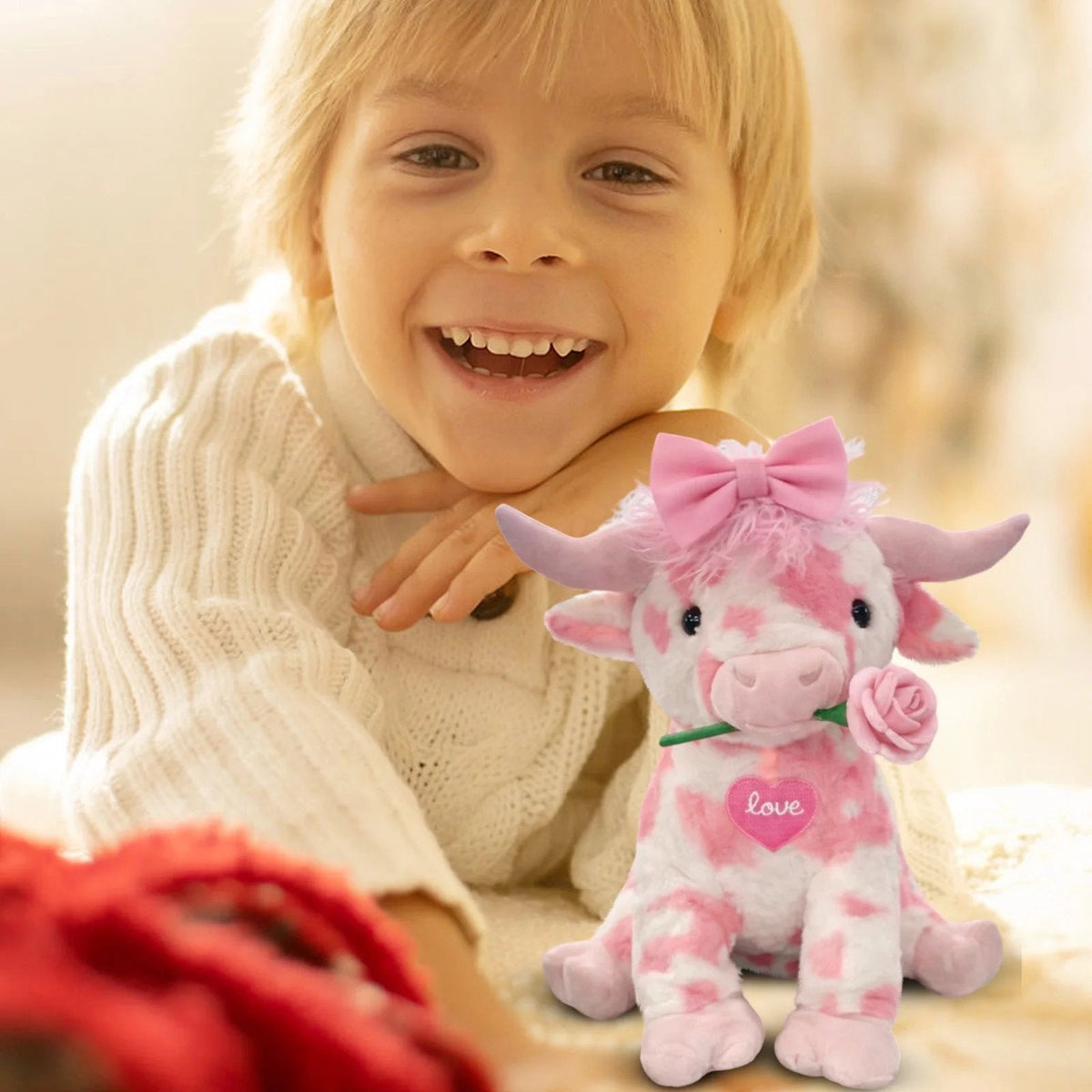 FluffyMoo – Niedliches rosa Plüschkuh-Kuscheltier