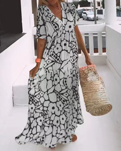 FloraLuxe – Kurzärmeliges bedrucktes Sommerkleid