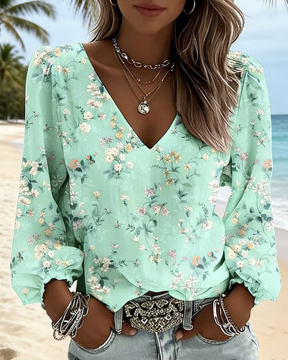 LunaPuff Chic – Blusa Casual con Cuello en V