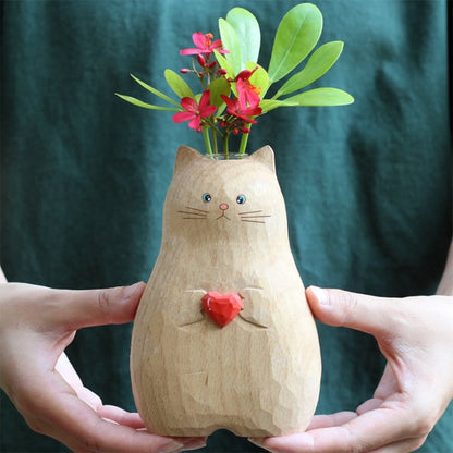 WoodWhisker – Handgefertigte Katzenvase aus Holz