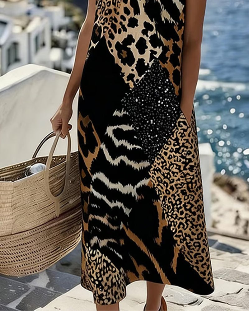 Vestido midi holgado con estampado de leopardo SavannaChic