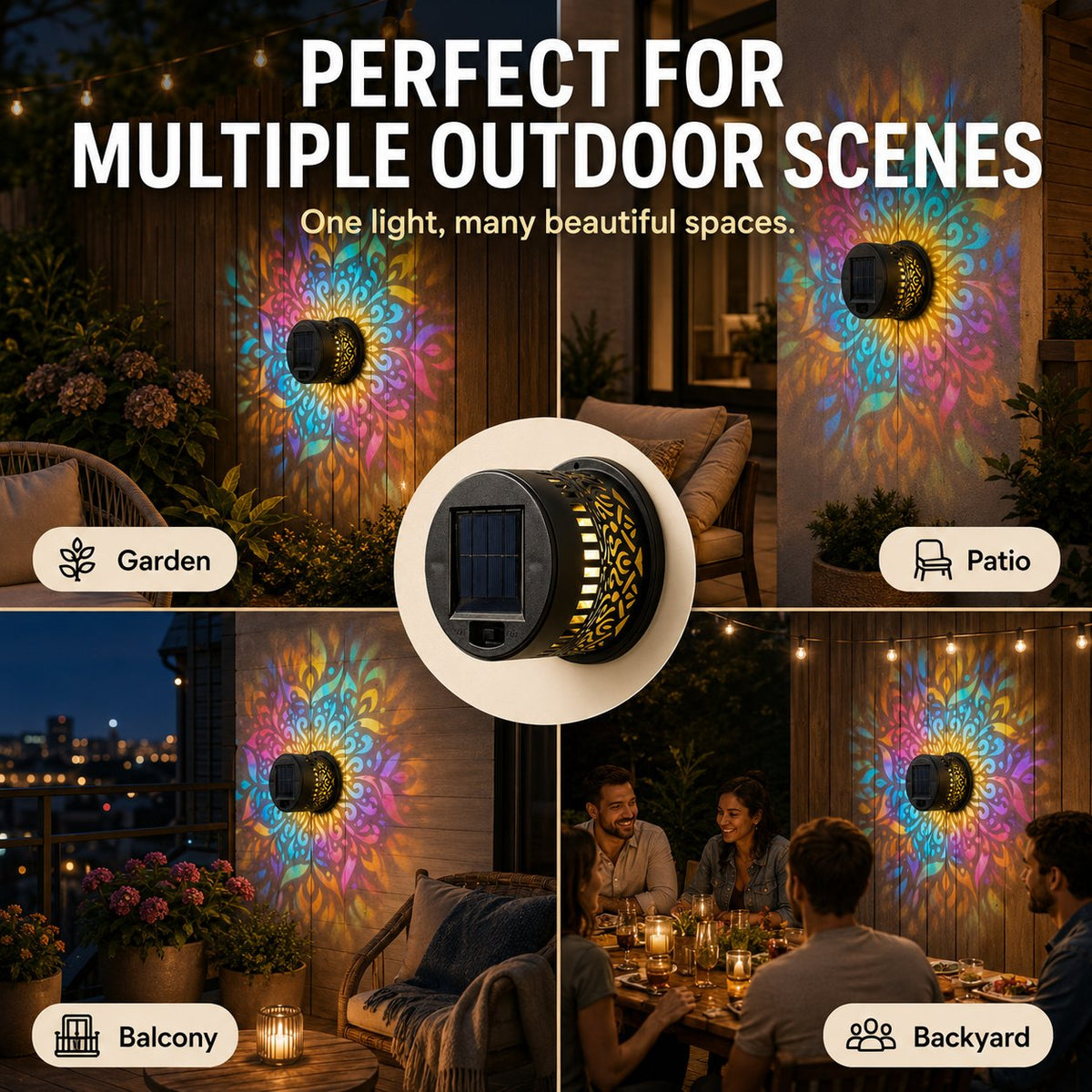 MandalaGlow - Lámpara de Proyección Solar de Mandala para Valla Exterior