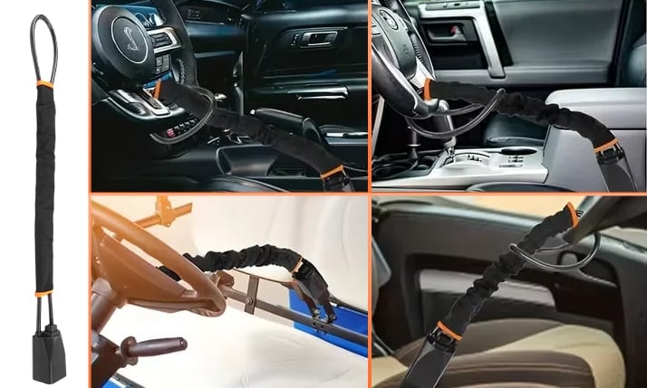 DriveDefender | Sistema antirrobo para coche con bloqueo del cinturón de seguridad y el volante
