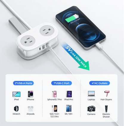 VoltPack – Regleta compacta de 4 tomas para viajes