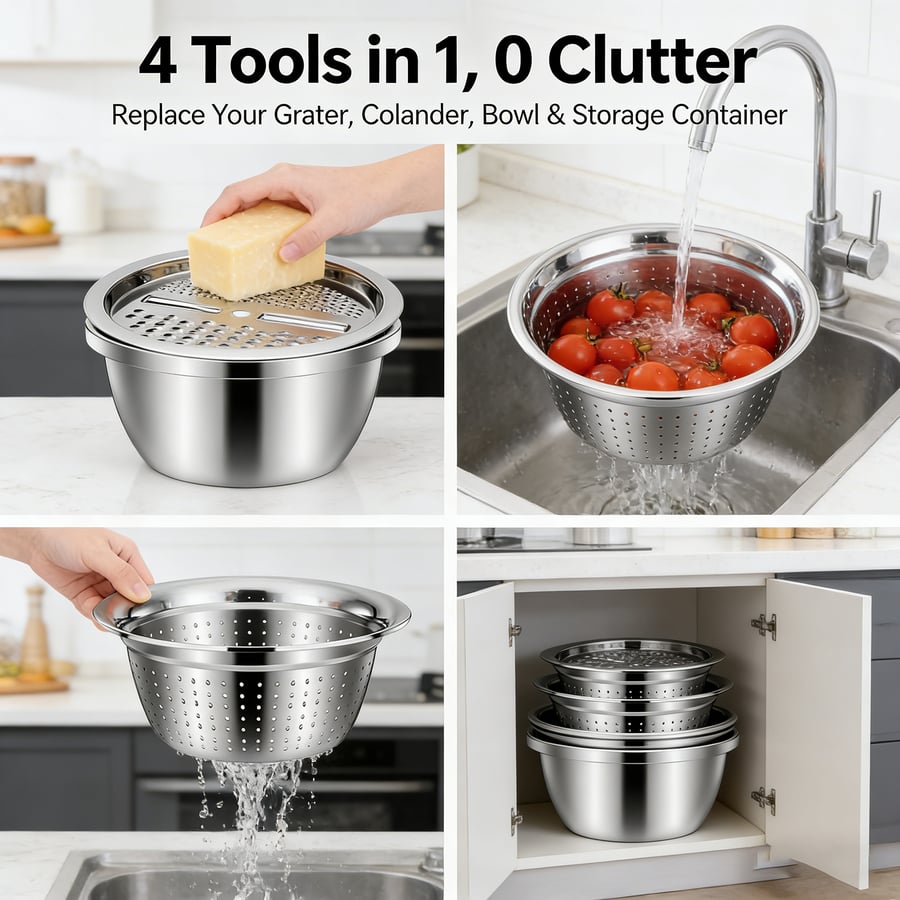 GrateCraft | 3-in-1 Edelstahl-Reibeschüssel