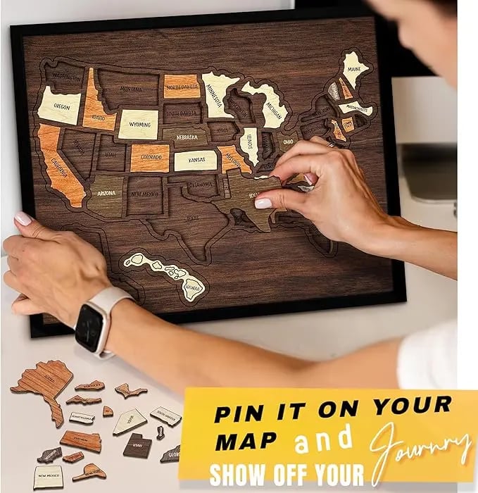 AtlasCraft – USA-Reisekarten-Puzzle aus Holz als Wanddekoration