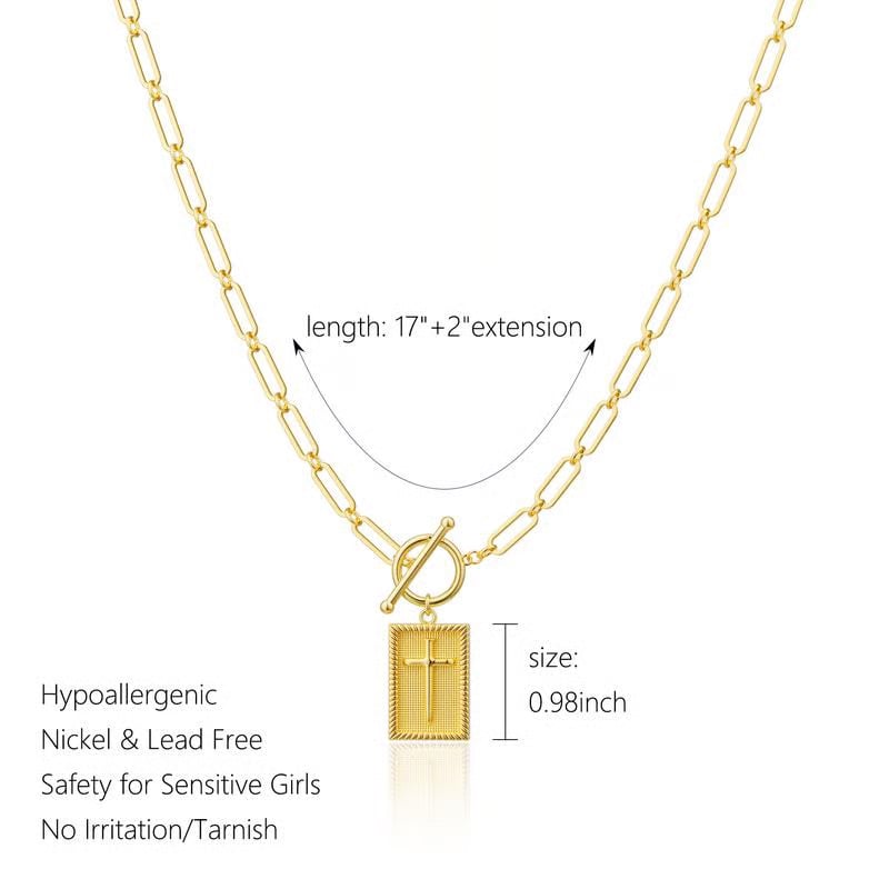 Cruxelle – Collar con cadena de eslabones y colgante de cruz