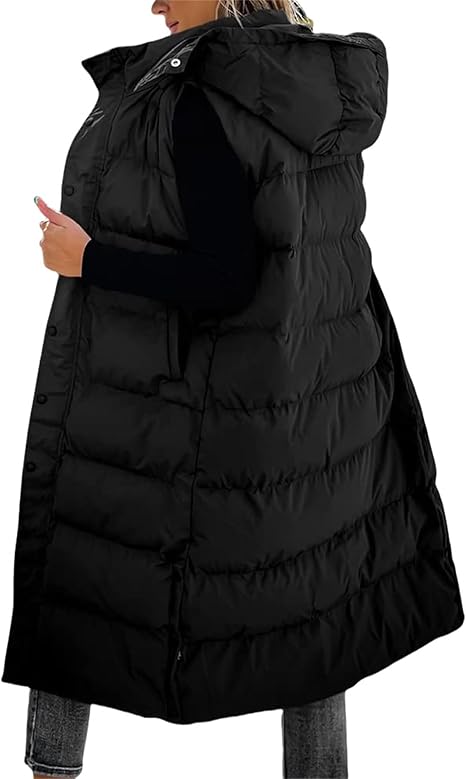 QuiltChic – Chaleco largo acolchado con capucha para mujer