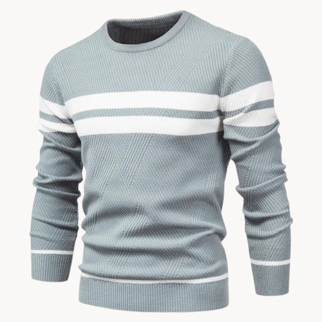 Zander Field Gestreifter Baumwollpullover mit Rundhalsausschnitt | ALEVITA