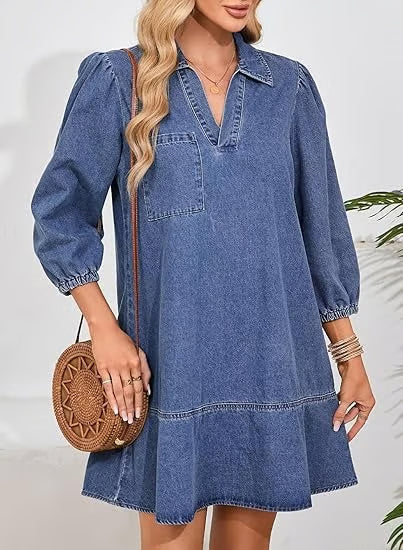 Deniva | Elegantes Jeanskleid mit V-Ausschnitt