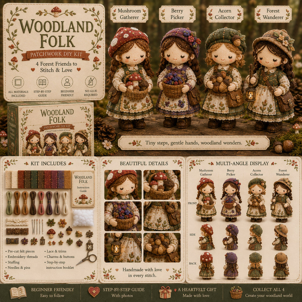 TinyWorlds – Colección de kits de manualidades DIY de patchwork acogedor