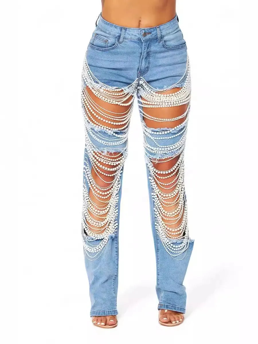 UrbanChain – Jeans de mezclilla con adornos estilo urbano