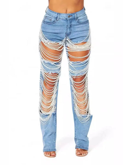UrbanChain – Jeans de mezclilla con adornos estilo urbano