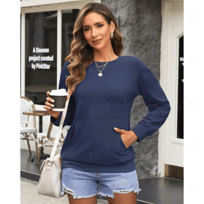 CozyCore – Sudadera sin Capucha Cuello Redondo para Mujer