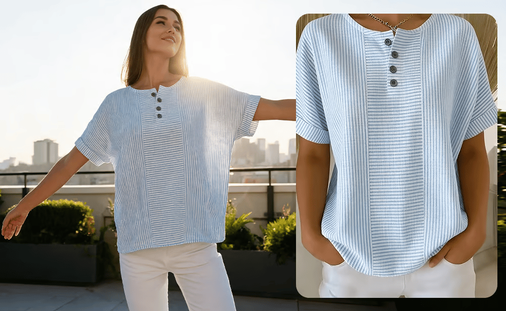 LunaWear – Blusa de manga corta con cuello redondo