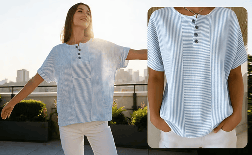 LunaWear – Blusa de manga corta con cuello redondo