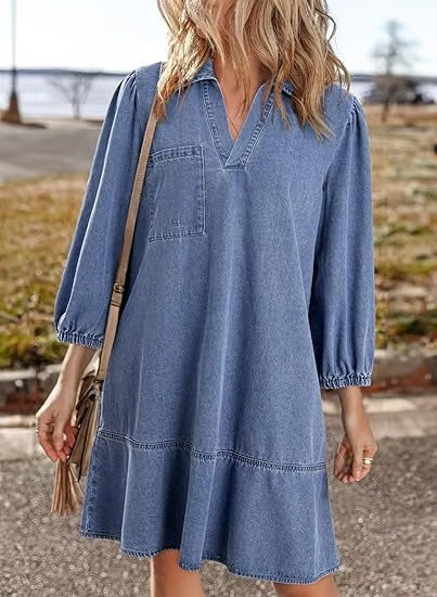 Deniva | Elegantes Jeanskleid mit V-Ausschnitt