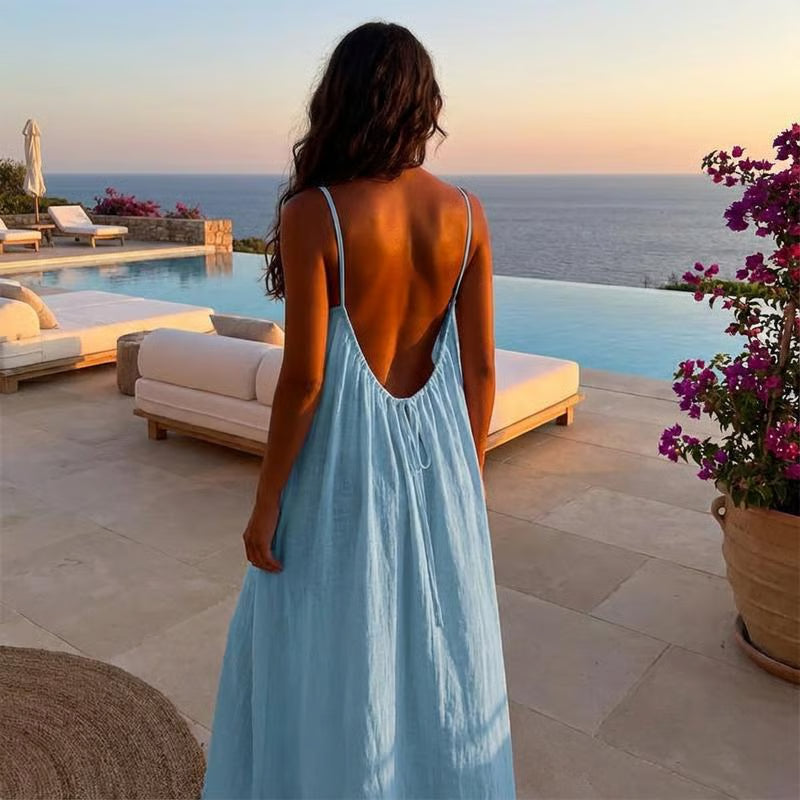 CalmMuse – Vestido largo transpirable de salón con tirantes finos