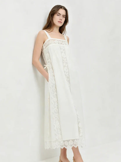 PureLinen – Vestido Midi de Verano con Encaje Vintage