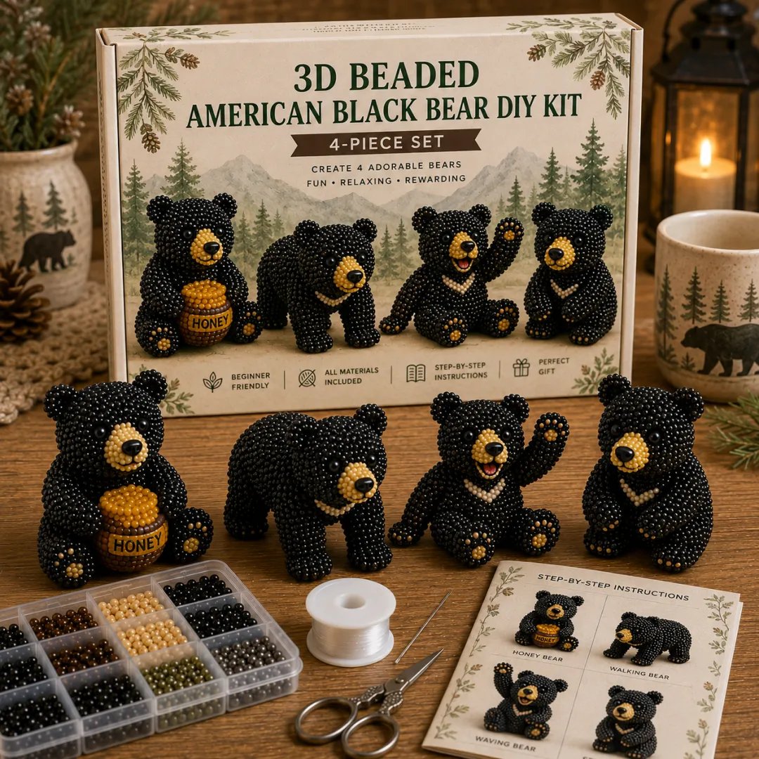 BearCraft - Kit de bricolaje de oso con cuentas 3D (set de 4 piezas hechas a mano)