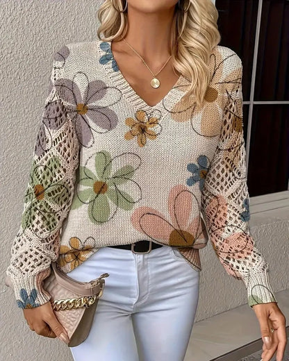 LaceWeave | Suéter de punto calado con cuello en V