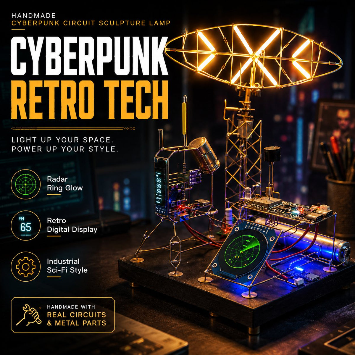 NeonForge – Handgefertigte Cyberpunk-Schaltkreis-Skulpturlampe
