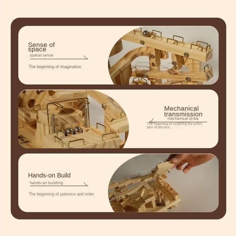 MarbleCraft – Juguete de construcción de bloques de madera con canicas