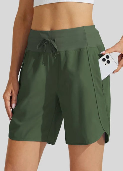 AthletiQ – Pantalones cortos de running de tiro alto para mujer