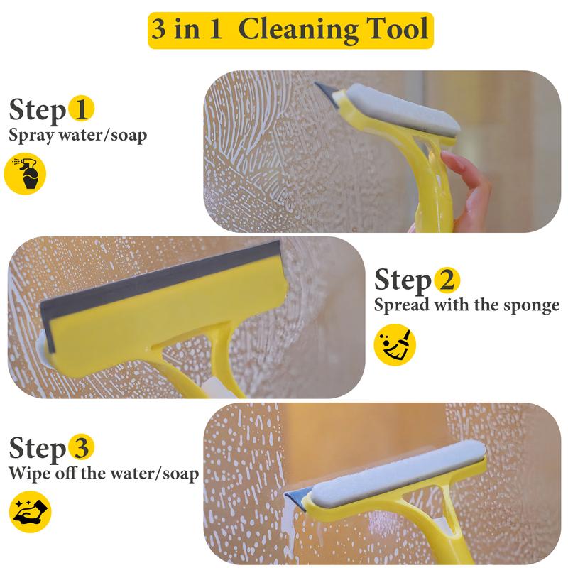 SprayShine | Herramienta 3 en 1 para Limpiar Ventanas con Rasqueta y Escobilla de Goma