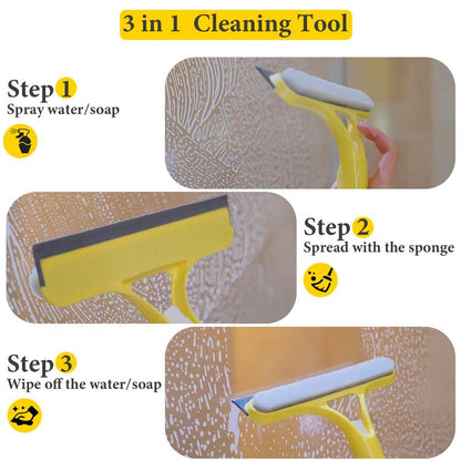 SprayShine | Herramienta 3 en 1 para Limpiar Ventanas con Rasqueta y Escobilla de Goma