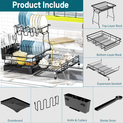 KitchenFlow – Estante de almacenamiento ajustable para secar platos