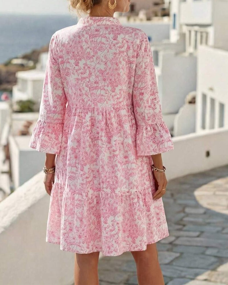 BloomLayer – Vestido floral de capas con cuello en V