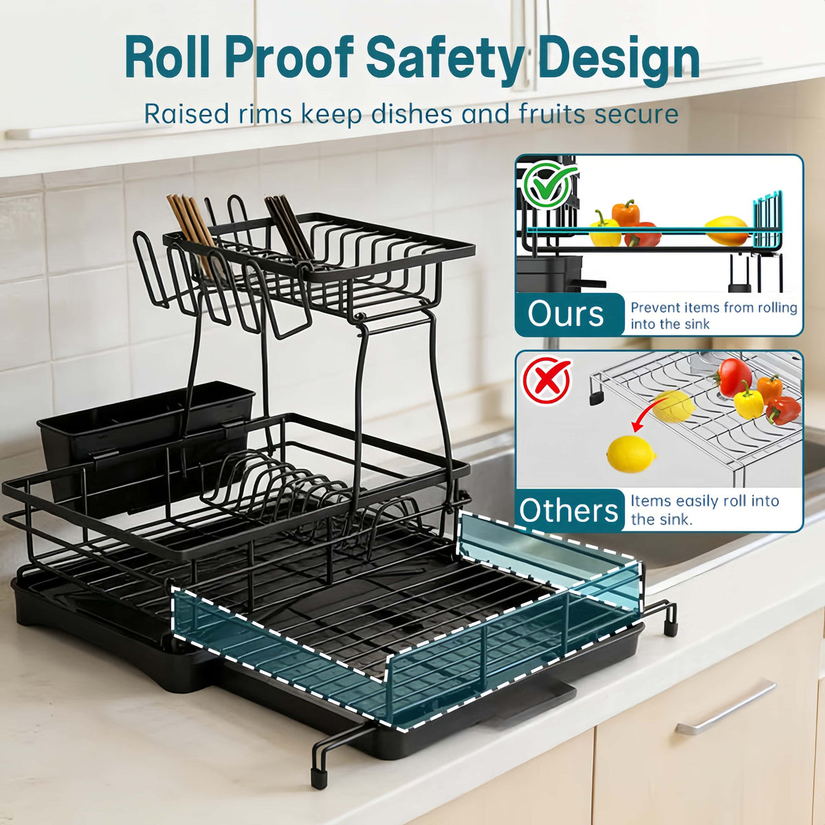 KitchenFlow – Estante de almacenamiento ajustable para secar platos