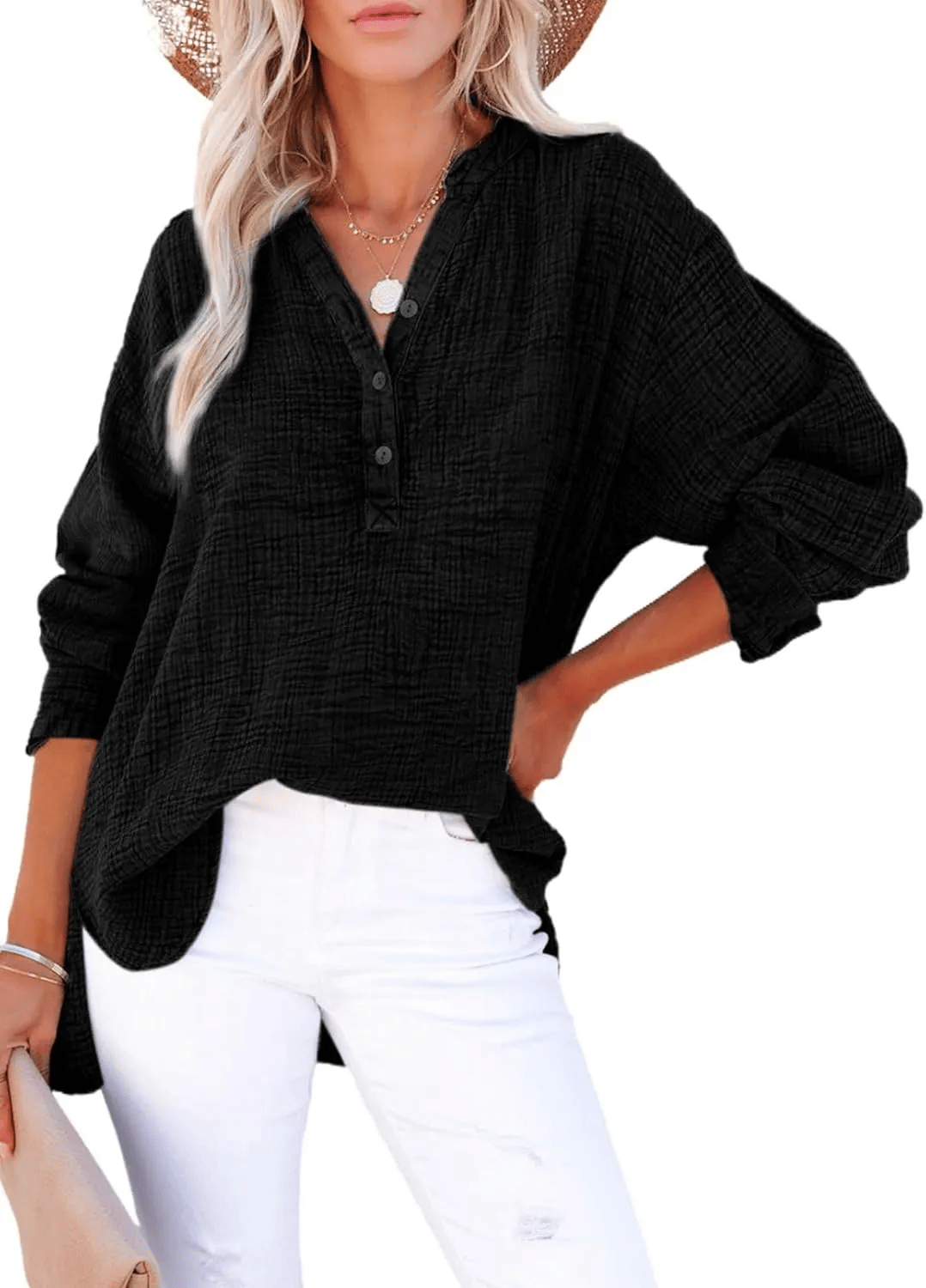 BreezyCharm Oberteil – Oversized-Bluse mit Struktur