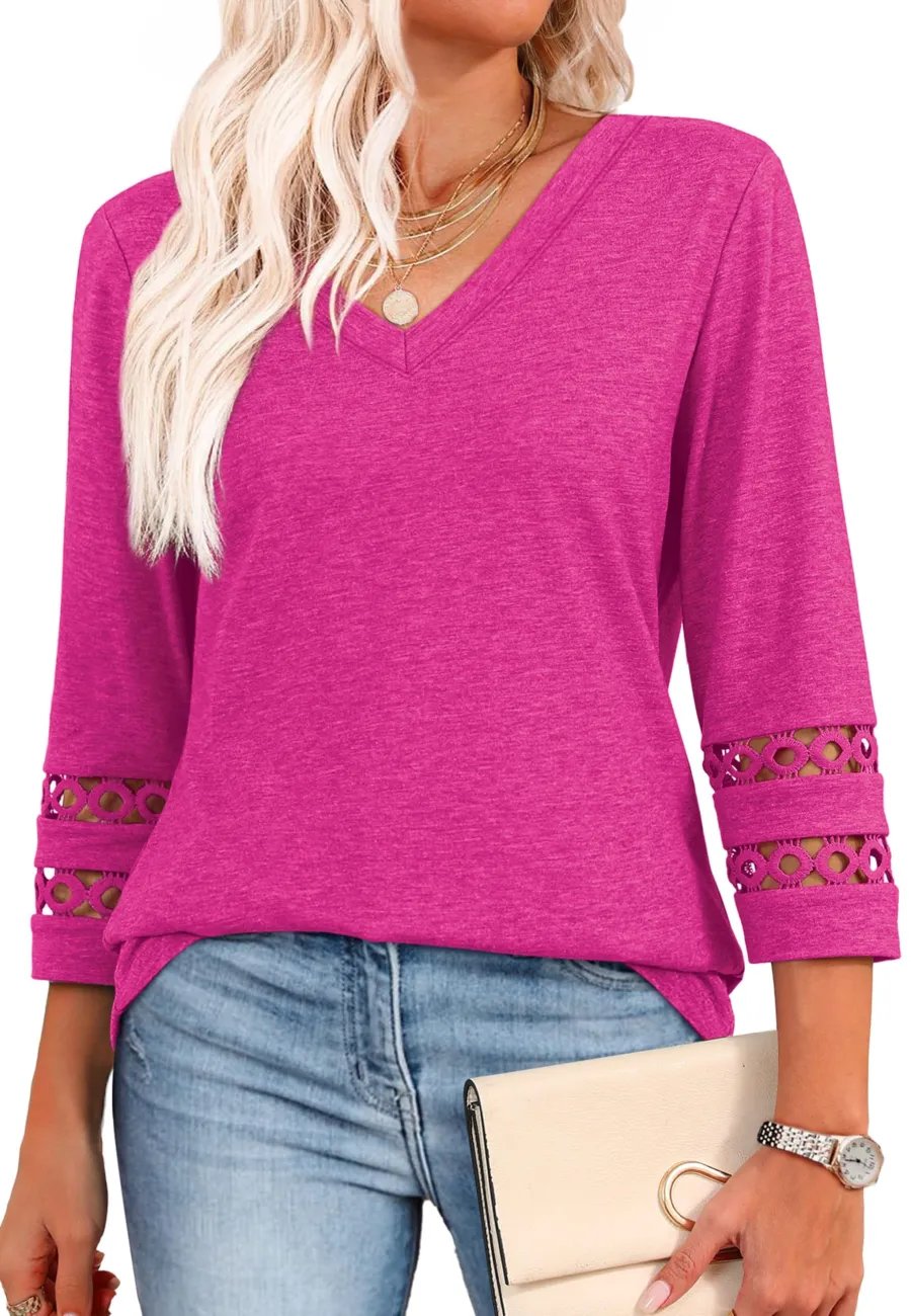 ClairaMode | Locker geschnittenes Damen-T-Shirt mit V-Ausschnitt