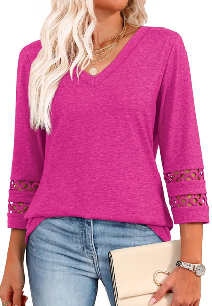 ClairaMode | Locker geschnittenes Damen-T-Shirt mit V-Ausschnitt