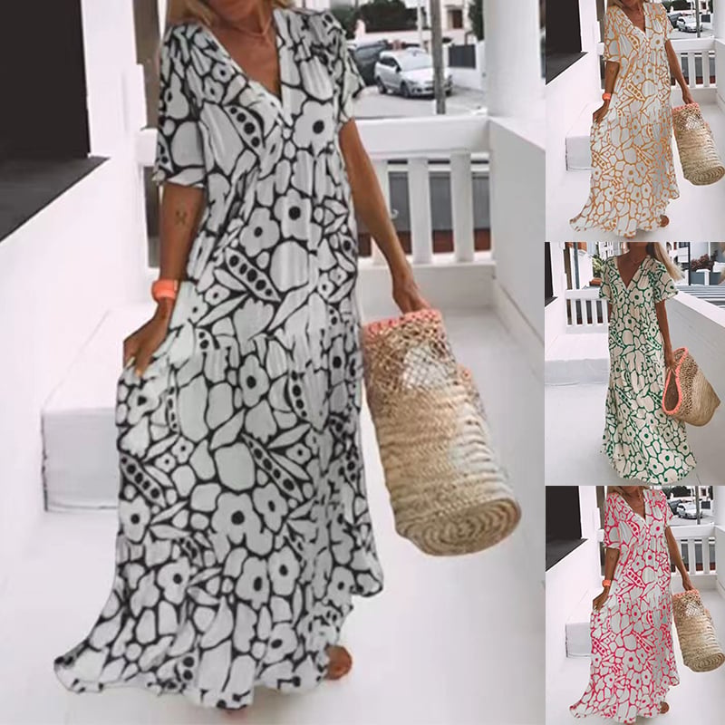 FloraLuxe – Kurzärmeliges bedrucktes Sommerkleid